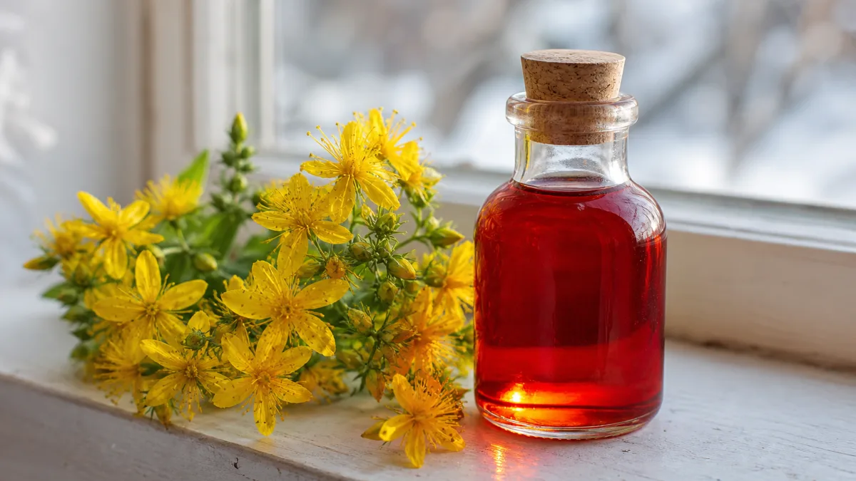 Blühendes Johanniskraut mit gelben Blüten im warmen Licht